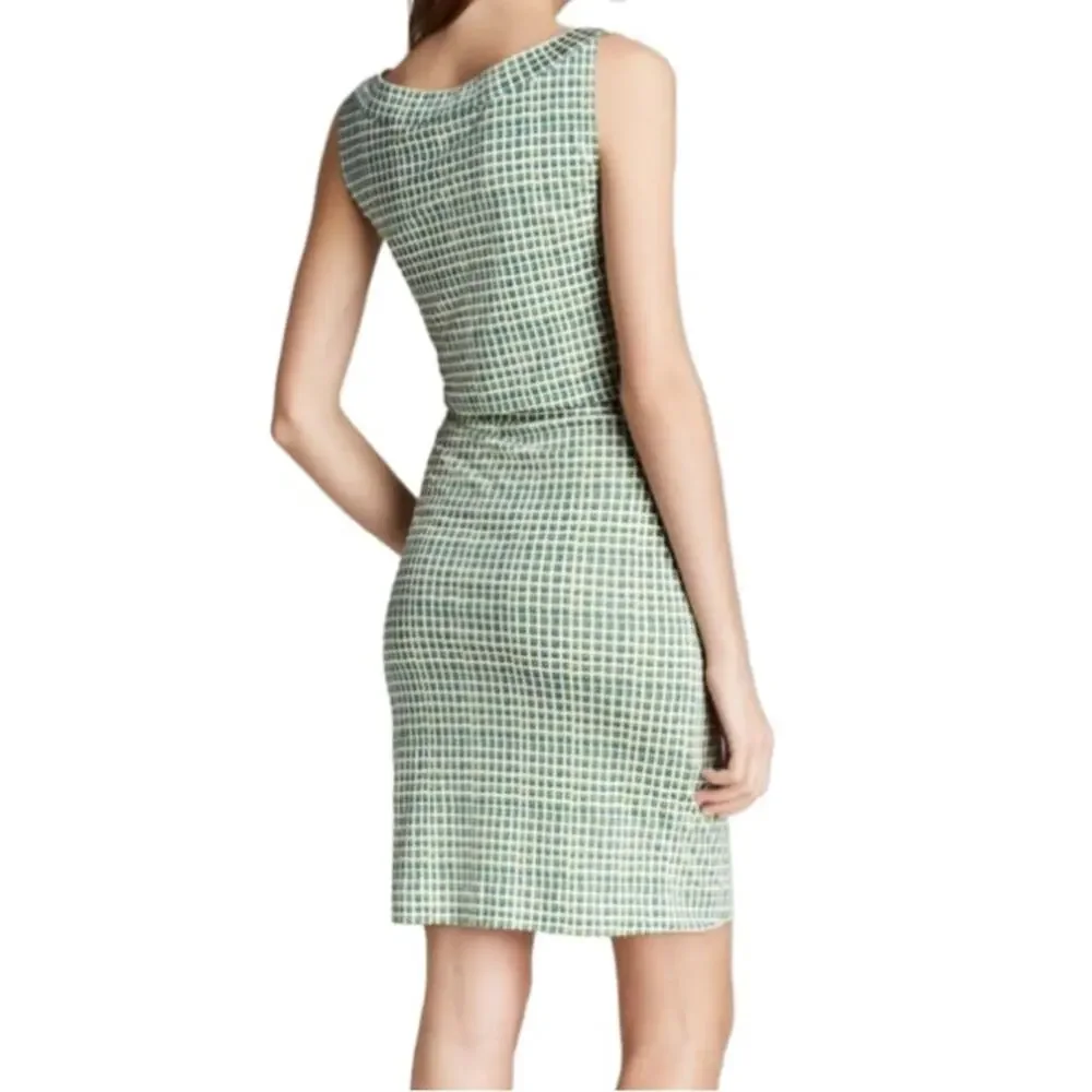 Tory Burch Paris Silk Dress Green Windowpane Double Block Sleeveless XS
